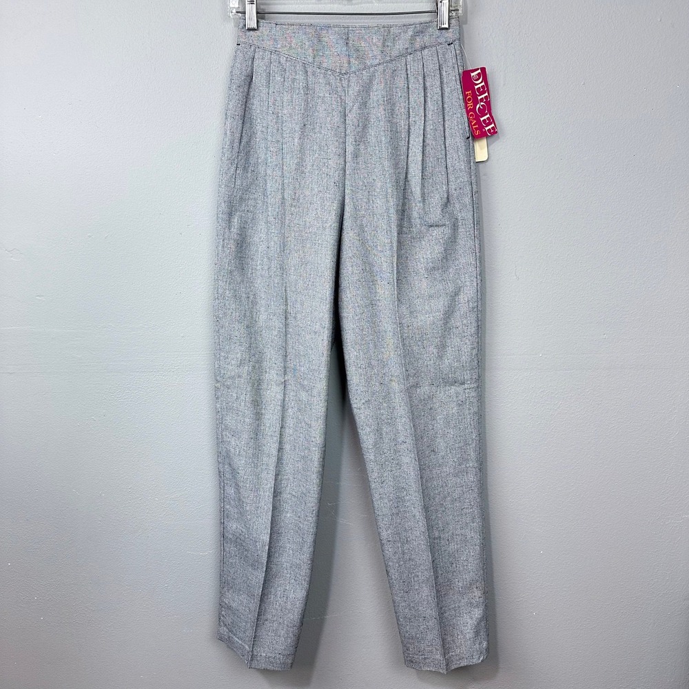Vintage 80s Pleated Trousers Womens Size‎ 9 Grey High Rise Tapered Leg Deadstock